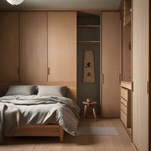 Japandi Bedroom with Plywood Doors