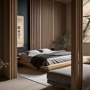 Modern Japandi Bedroom with Oak Wood Slats