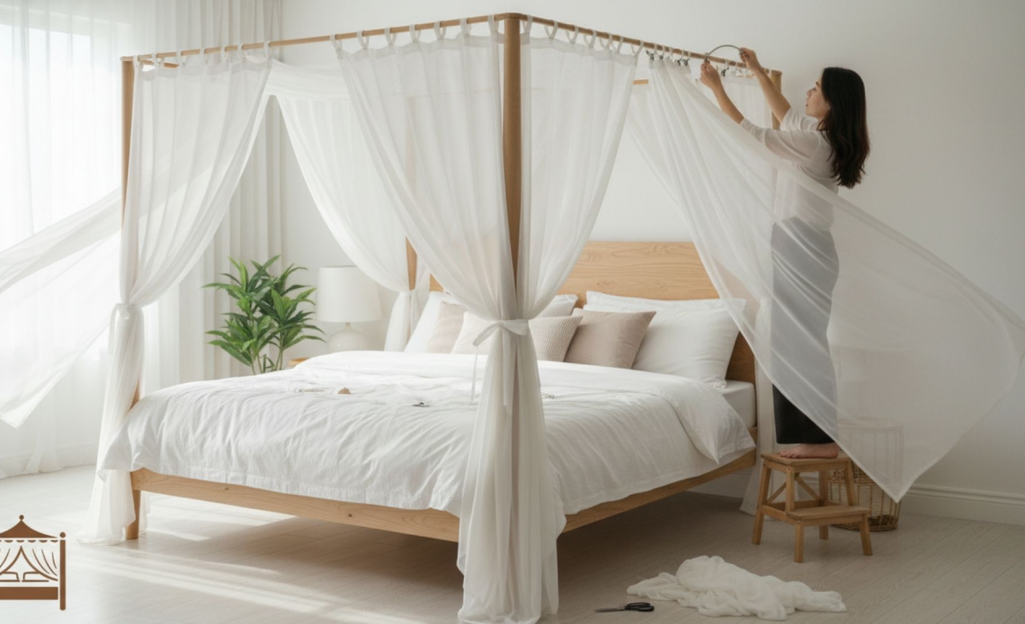 How To Hang Sheers On A Canopy Bed?